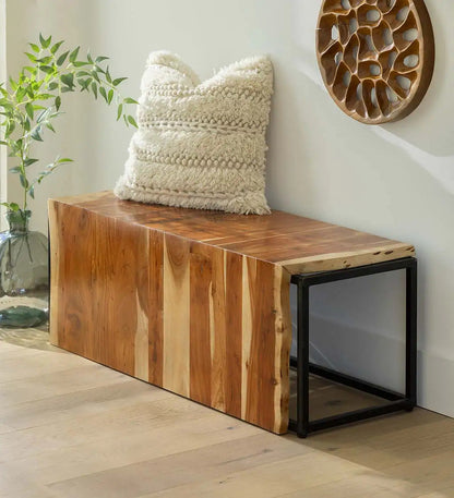 VivaTerra Live-edge Acacia Wood Waterfall Bench