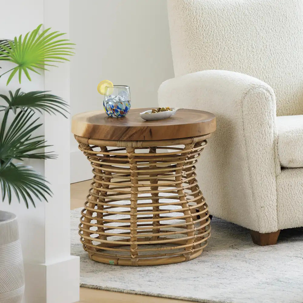 VivaTerra Rattan and Wood Side Table Rattan and Wood Side Table