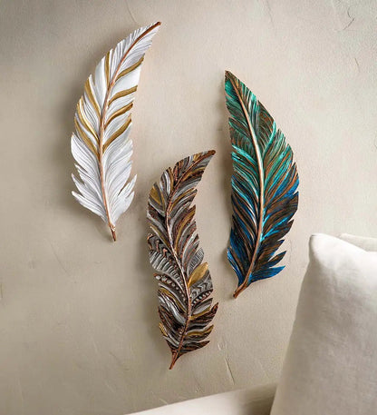 VivaTerra Artisan-Made Floating Feather Metal Wall Art Collection