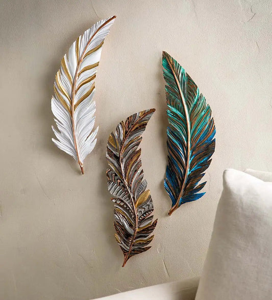 VivaTerra Artisan-Made Floating Feather Metal Wall Art Collection