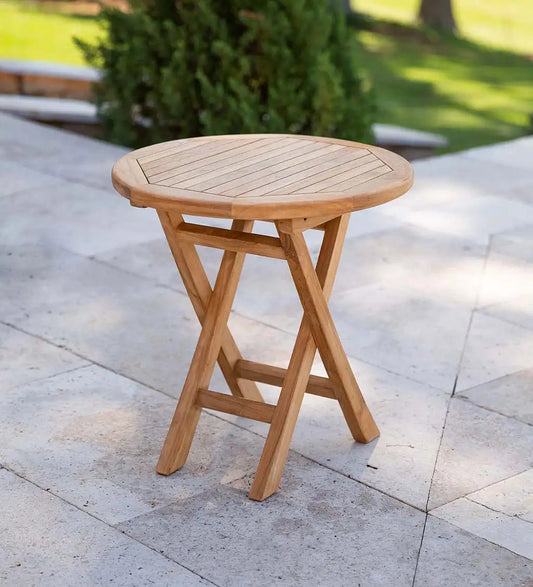 VivaTerra Small Round Teak Folding Side Table