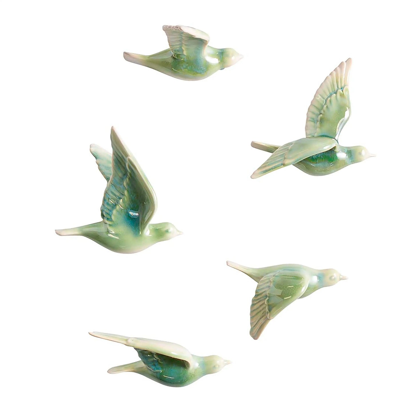 VivaTerra Ceramic Birds Wall Art, Set of 5 - Blue green