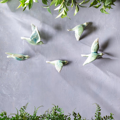 VivaTerra Ceramic Birds Wall Art, Set of 5 - Blue green