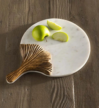 VivaTerra Ginkgo Leaf Marble and Wood Serving Tray