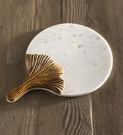 VivaTerra Ginkgo Leaf Marble and Wood Serving Tray