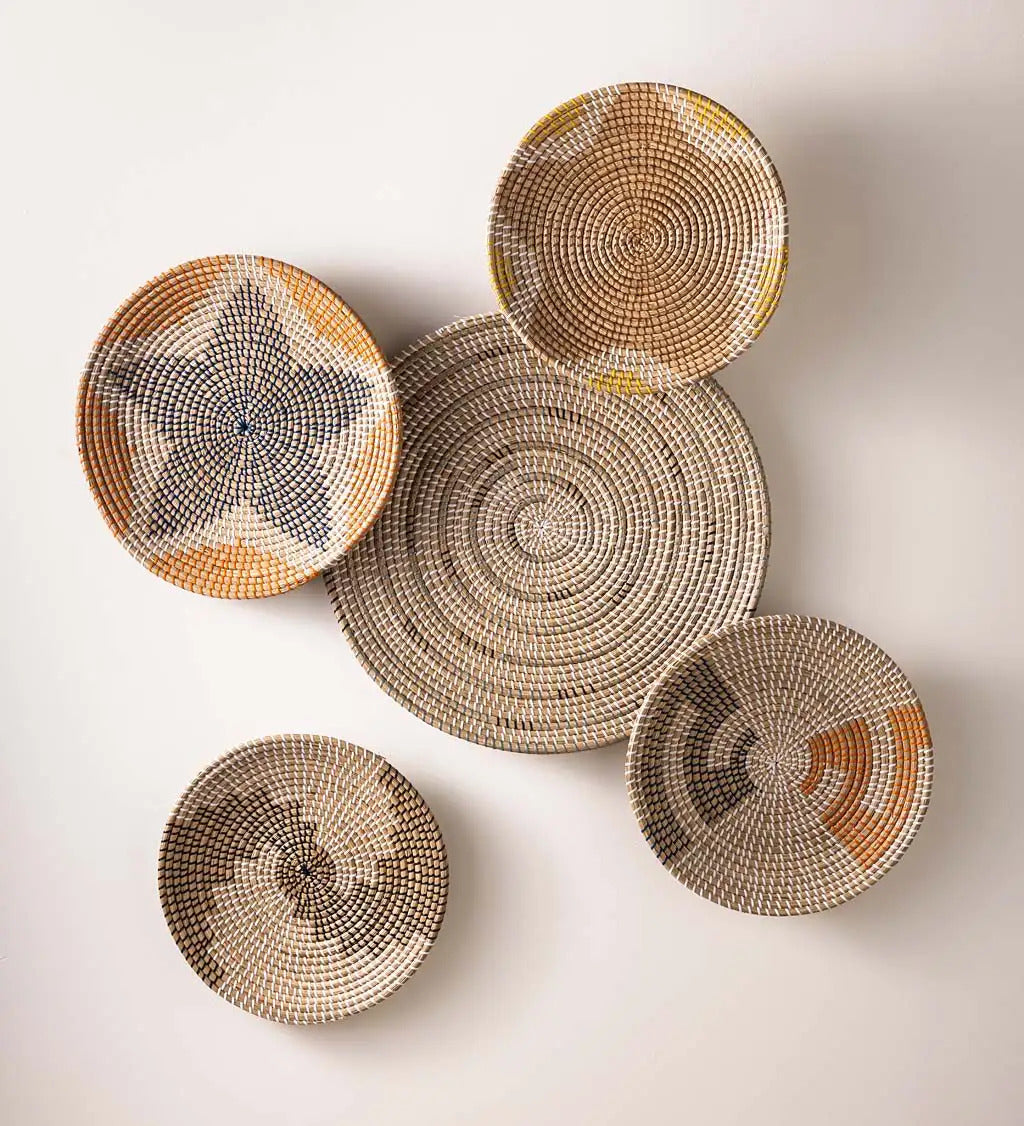 VivaTerra Geometric Woven Wall Baskets, Set of 5