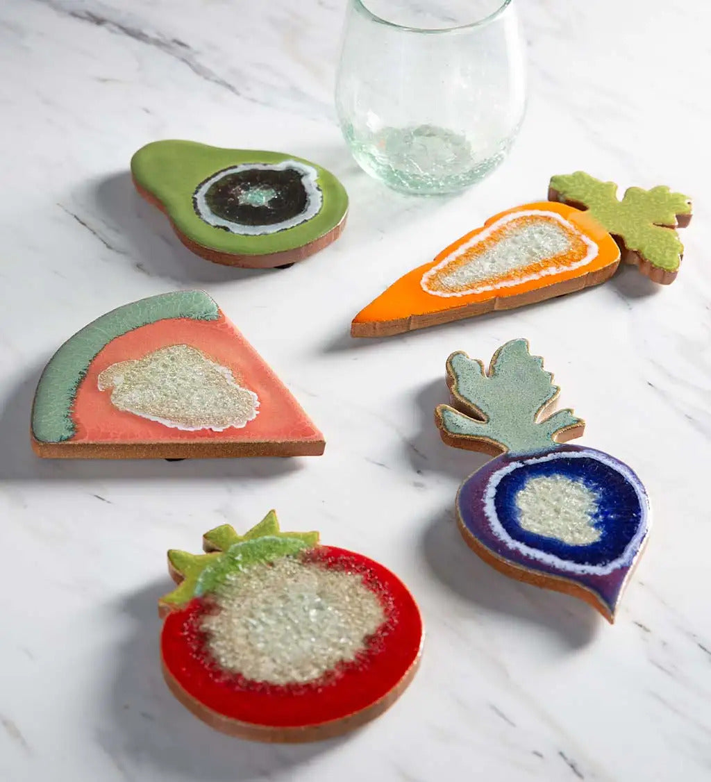 VivaTerra Ceramic Fruit and Veggie Shaped Coasters