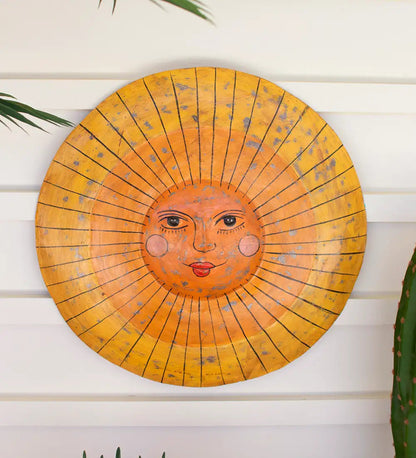 VivaTerra Hand-Hammered Recycled Metal Sun Face Wall Art