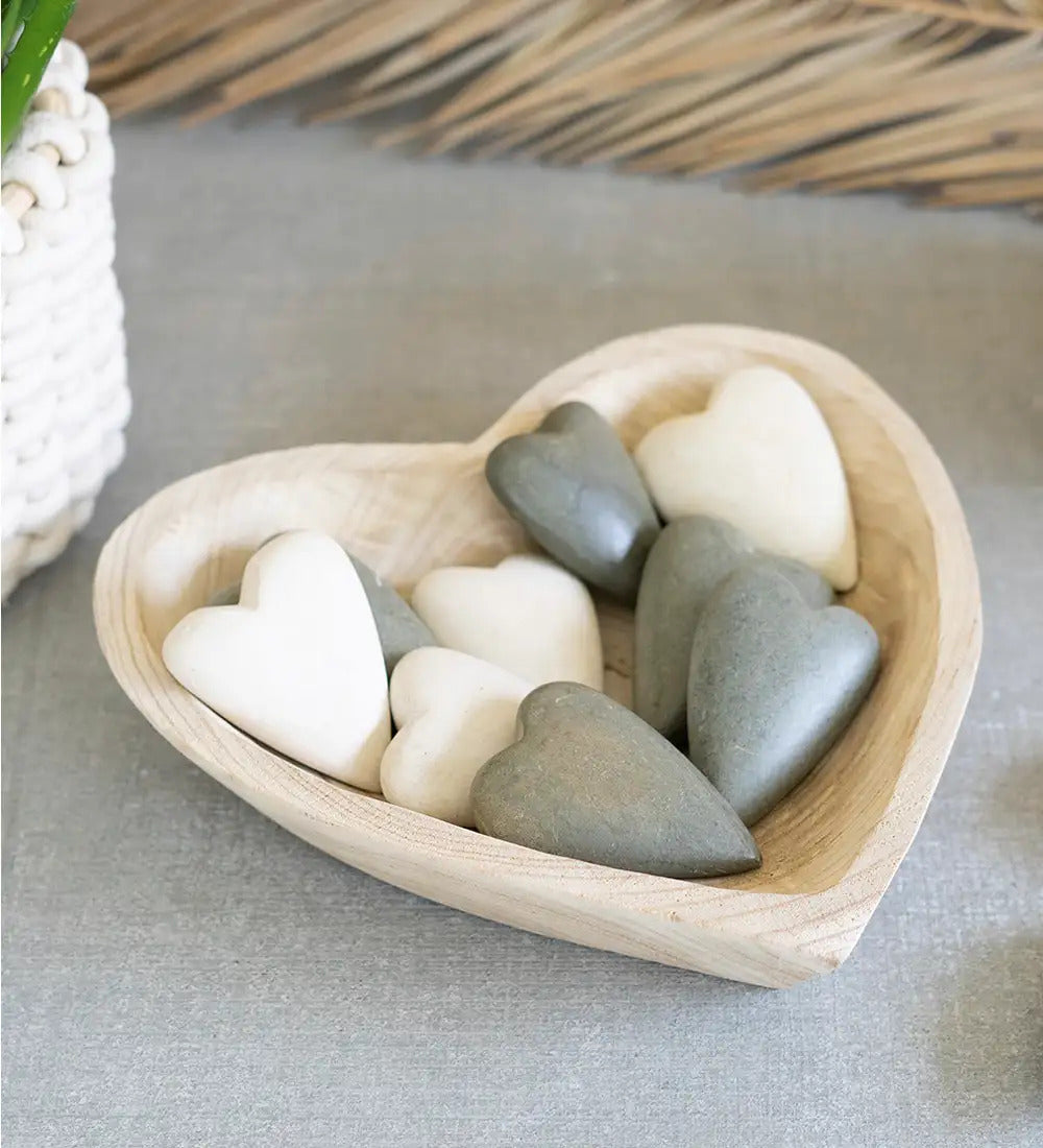 VivaTerra Hand-Carved Wooden Heart Bowl