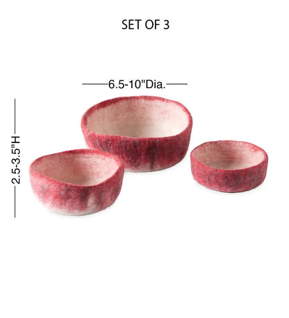 VivaTerra Ombre Felted Wool Bowls, Set of 3 - Red