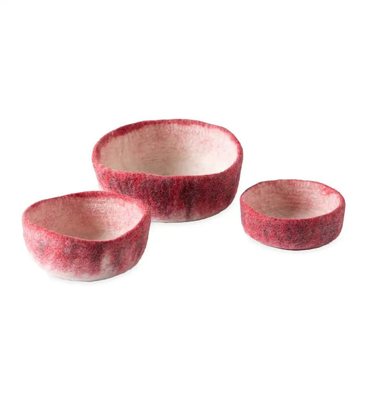 VivaTerra Ombre Felted Wool Bowls, Set of 3 - Red