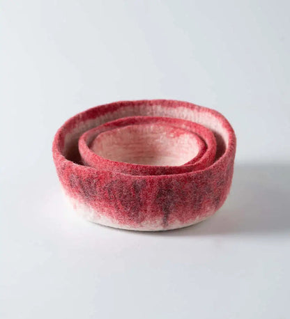 VivaTerra Ombre Felted Wool Bowls, Set of 3 - Red