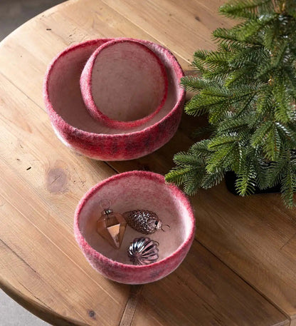 VivaTerra Ombre Felted Wool Bowls, Set of 3 - Red