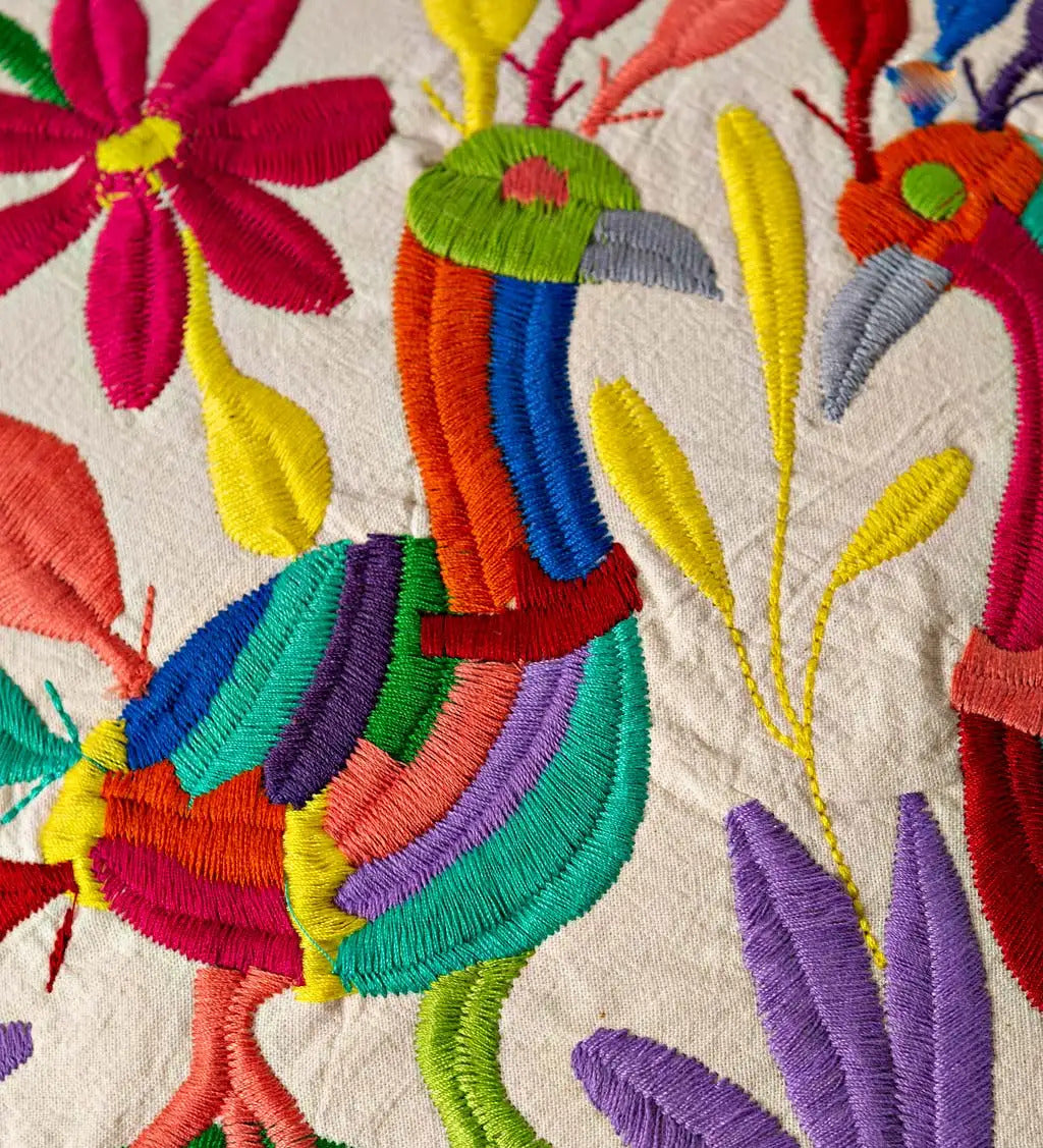 VivaTerra Otomi Mexican Embroidered Bird Stitched Pillow Cover