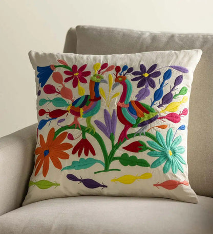 VivaTerra Otomi Mexican Embroidered Bird Stitched Pillow Cover