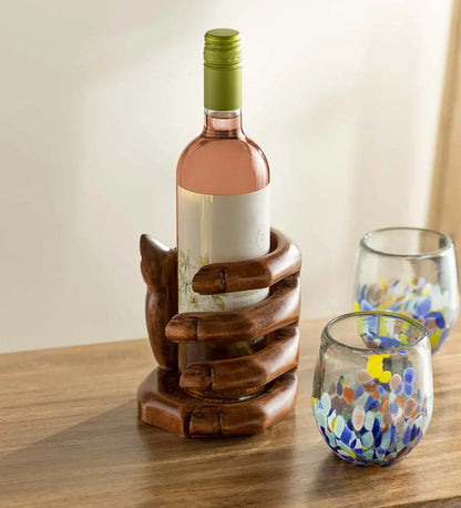 VivaTerra Artisan Carved Hand Wine Bottle Holder