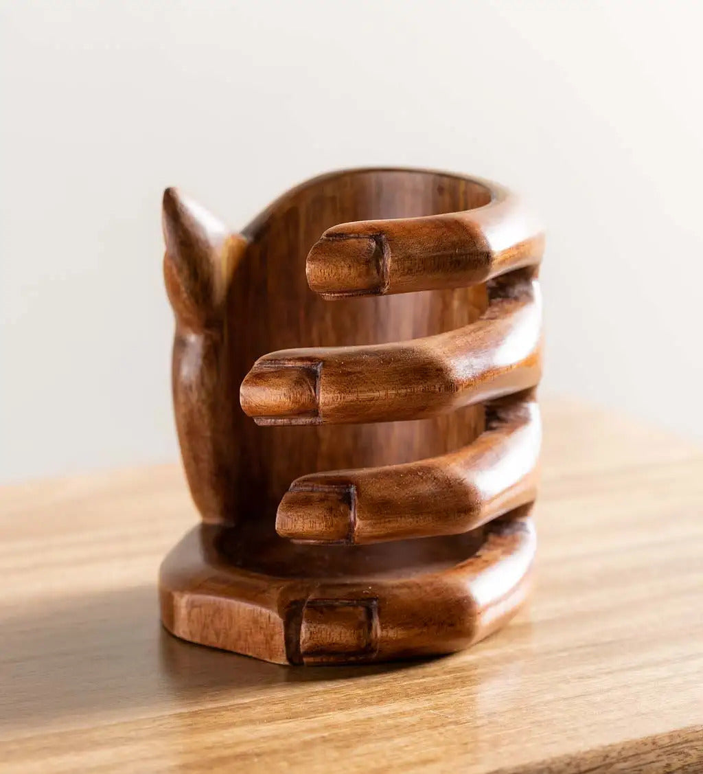 VivaTerra Artisan Carved Hand Wine Bottle Holder