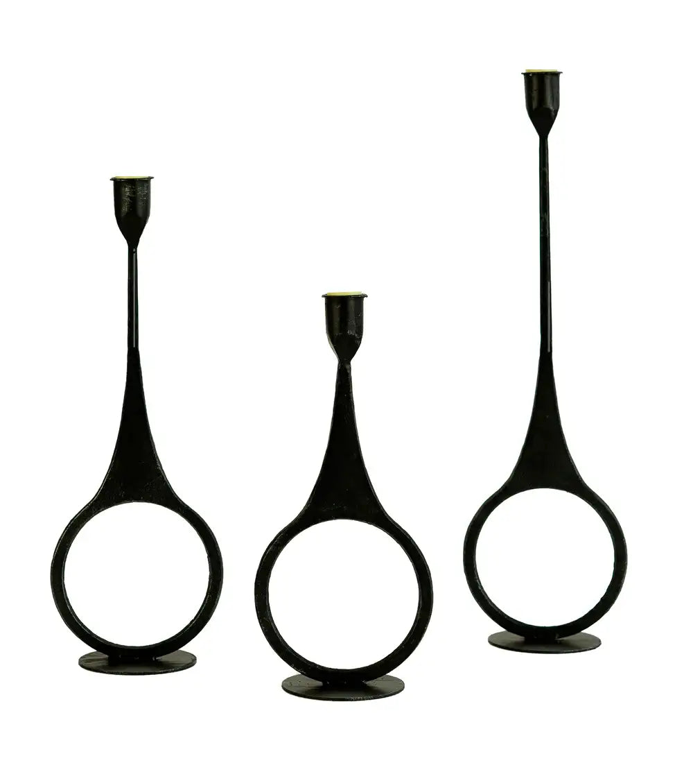 VivaTerra Iron Taper Candle Holders with Ring Detail, Set of 3