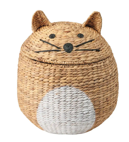 VivaTerra Woven Cat-Shaped Storage Basket with Lid