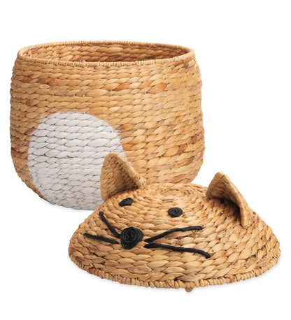 VivaTerra Woven Cat-Shaped Storage Basket with Lid