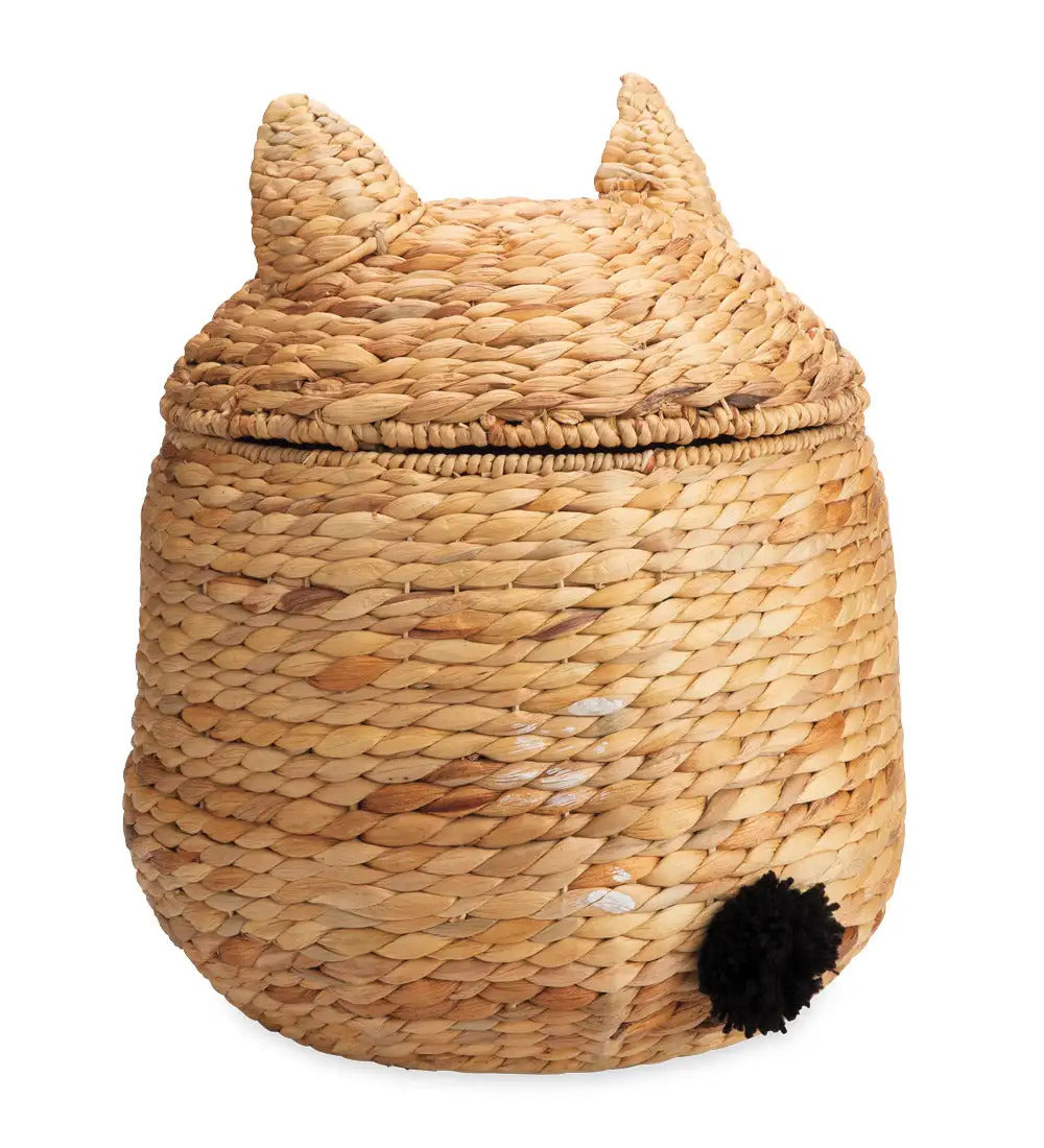 VivaTerra Woven Cat-Shaped Storage Basket with Lid