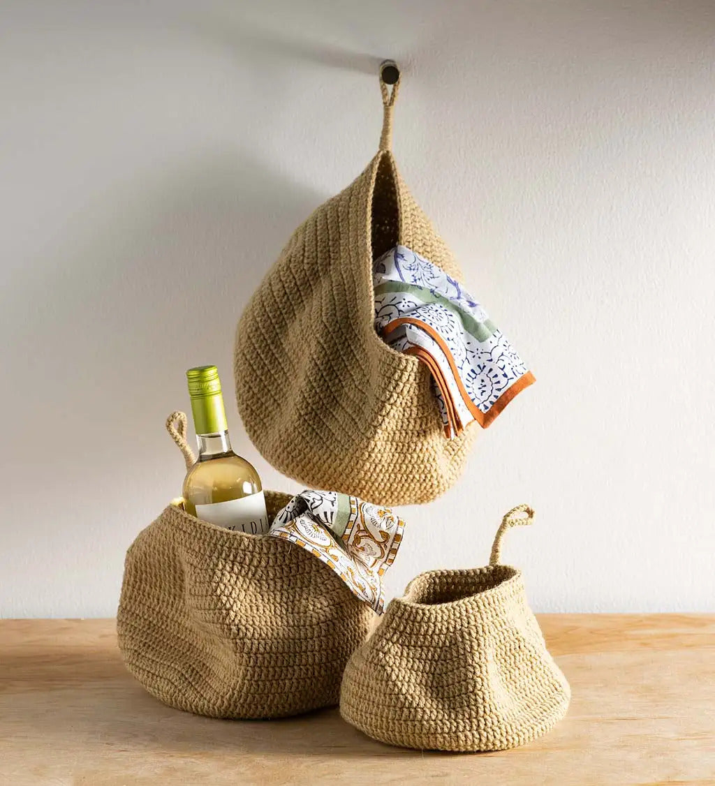 VivaTerra Crochet Nested Baskets, Set of 3