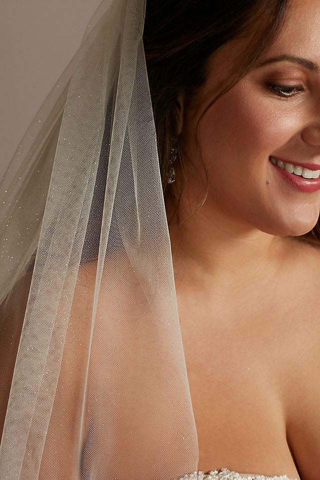 David's Bridal Women's Gathered Tulle Cathedral Veil with Allover Glitter