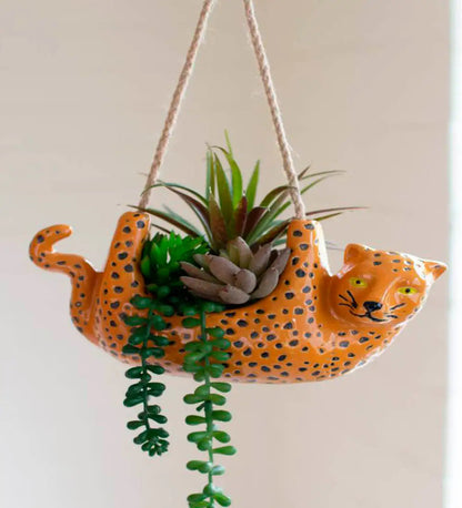 VivaTerra Ceramic Cheetah Hanging Planter