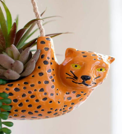 VivaTerra Ceramic Cheetah Hanging Planter