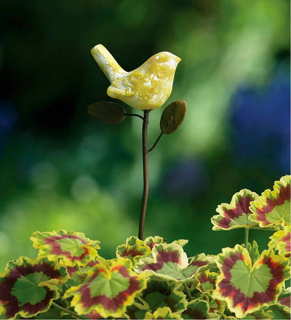 VivaTerra Terracotta Yellow Bird Plant Pick