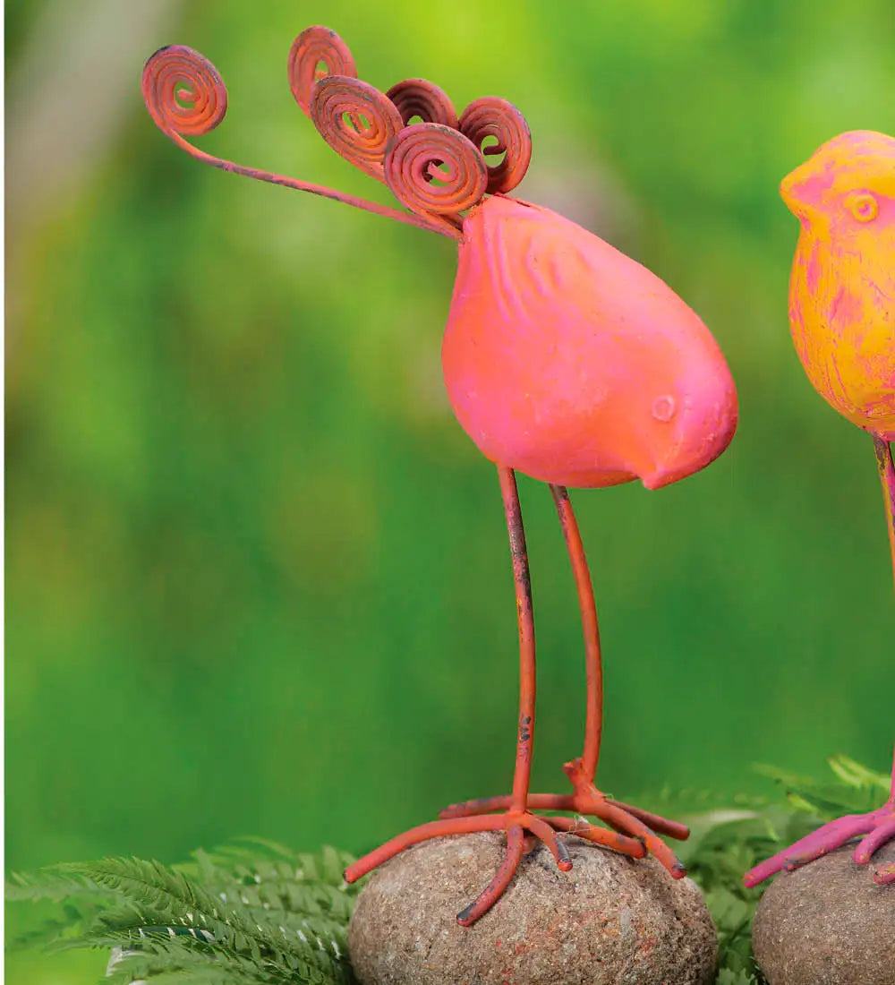 VivaTerra Terracotta Bird on Stone Figurine