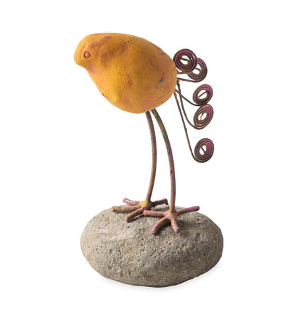 VivaTerra Terracotta Bird on Stone Figurine