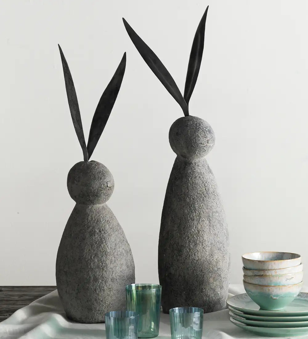 VivaTerra Faux Stone and Metal Rabbit Sculptures