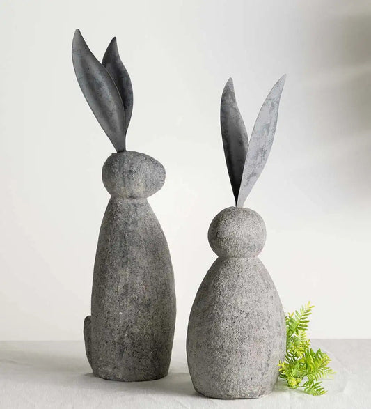 VivaTerra Faux Stone and Metal Rabbit Sculptures