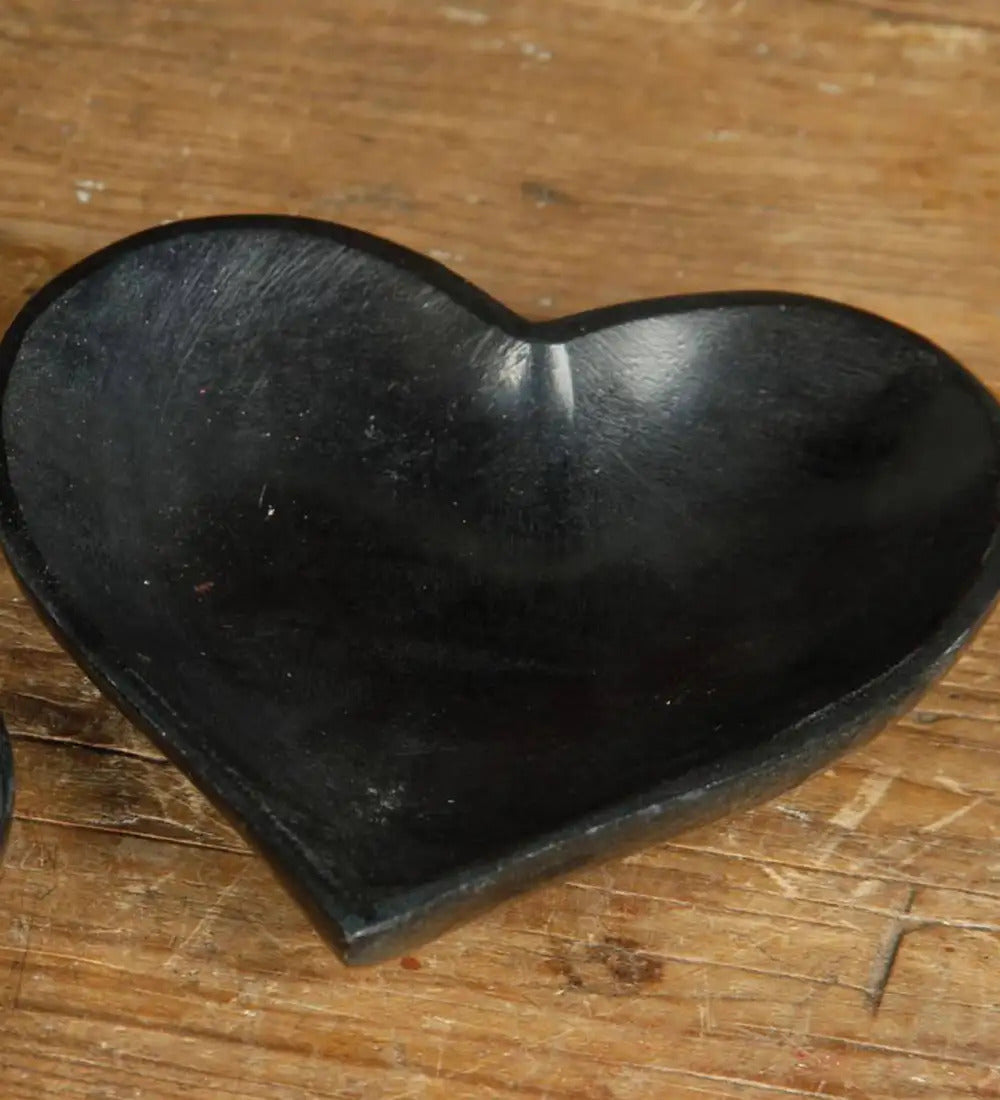 VivaTerra Hand-Carved Black Soapstone Heart Bowl