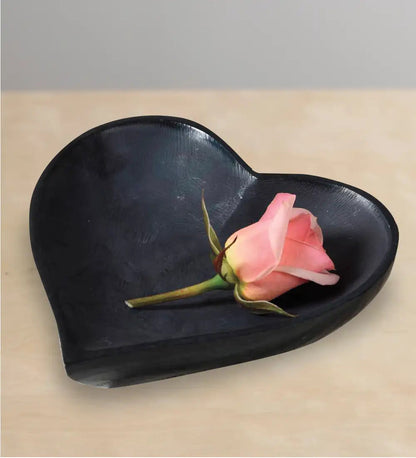 VivaTerra Hand-Carved Black Soapstone Heart Bowl