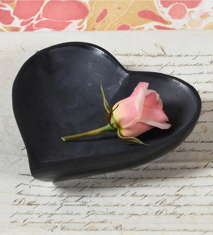 VivaTerra Hand-Carved Black Soapstone Heart Bowl