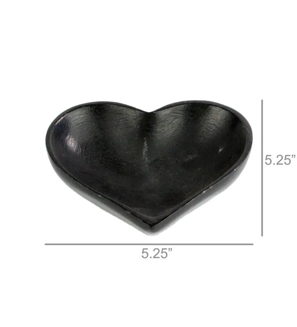 VivaTerra Hand-Carved Black Soapstone Heart Bowl