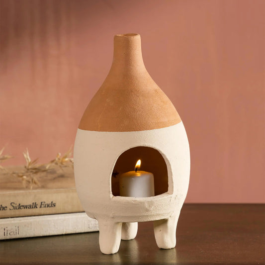 VivaTerra Tabletop Clay Chiminea Incense Burner/ Candle Holder