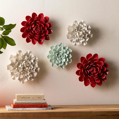 VivaTerra Ceramic Wall Flowers Holiday Collection, Set of 5