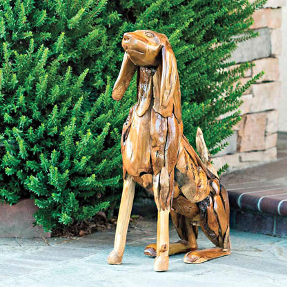 VivaTerra Indoor/ Outdoor Teak Sitting Dog Sculpture