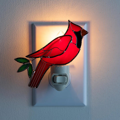 VivaTerra Handcrafted Stained Glass Cardinal Night Light