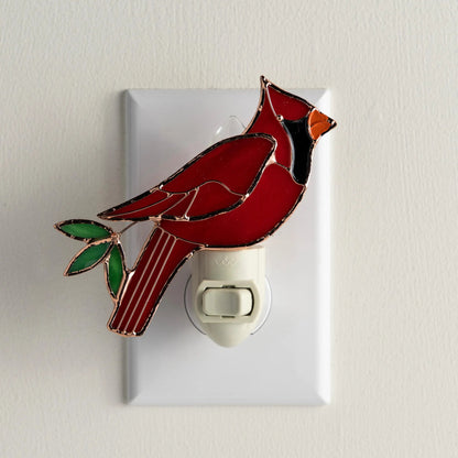 VivaTerra Handcrafted Stained Glass Cardinal Night Light