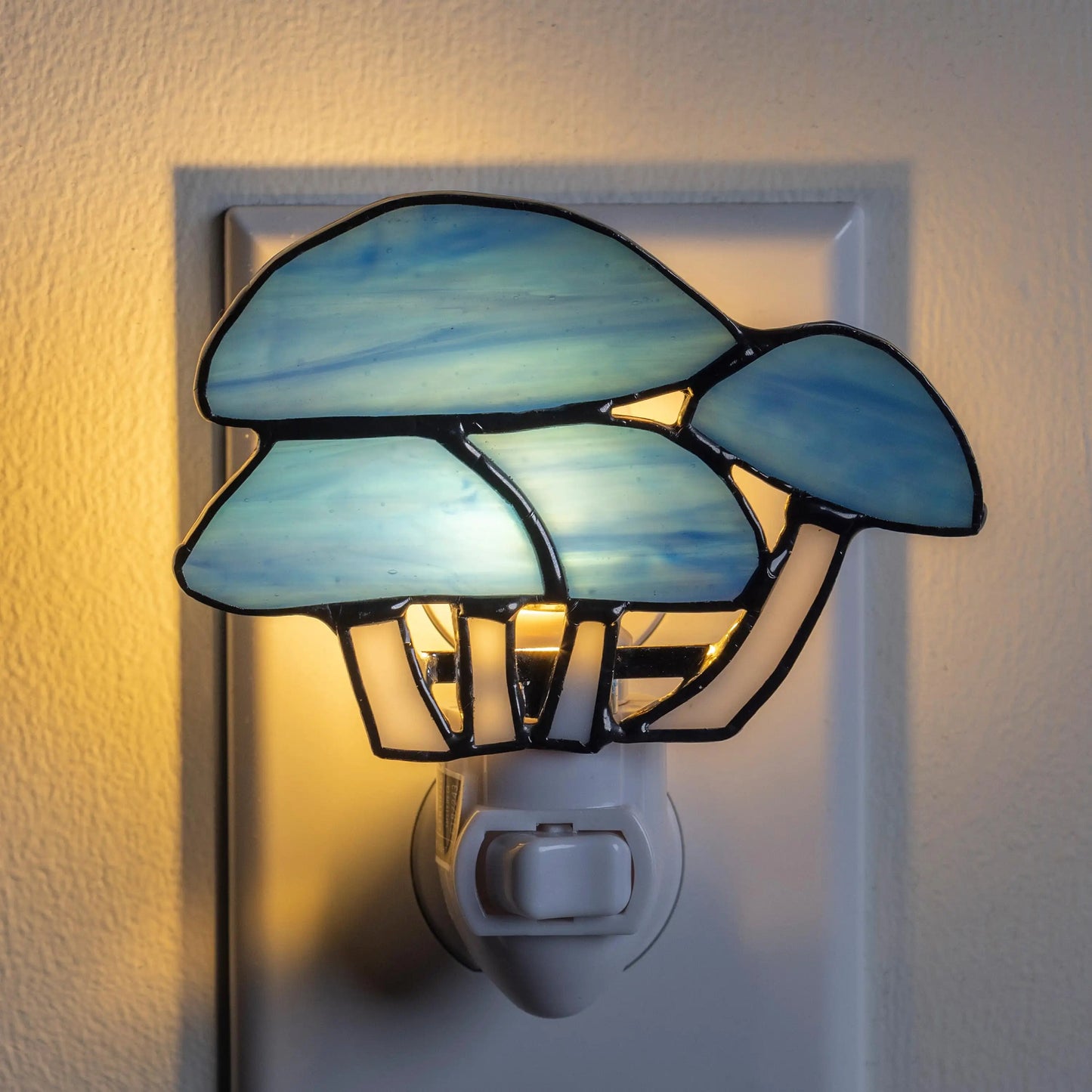 VivaTerra Handcrafted Stained Glass Blue Mushrooms Night Light