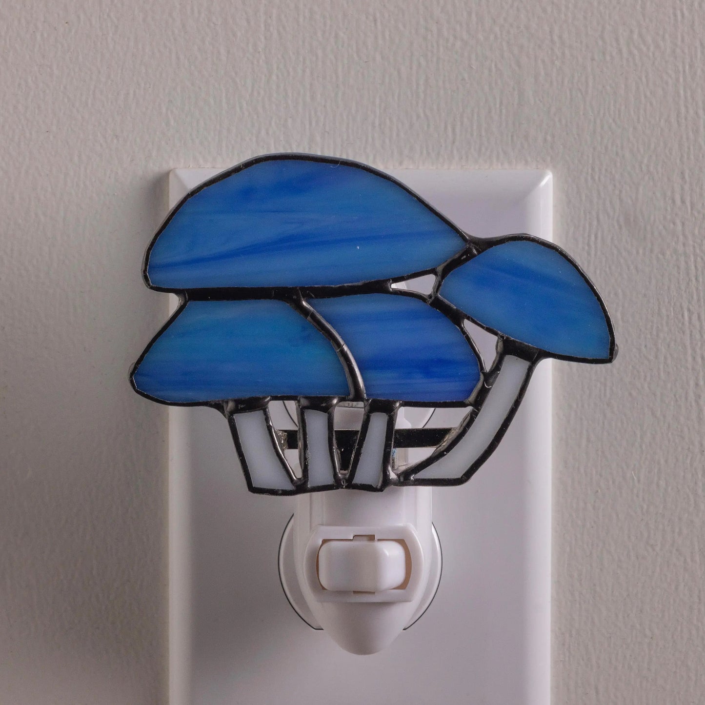 VivaTerra Handcrafted Stained Glass Blue Mushrooms Night Light