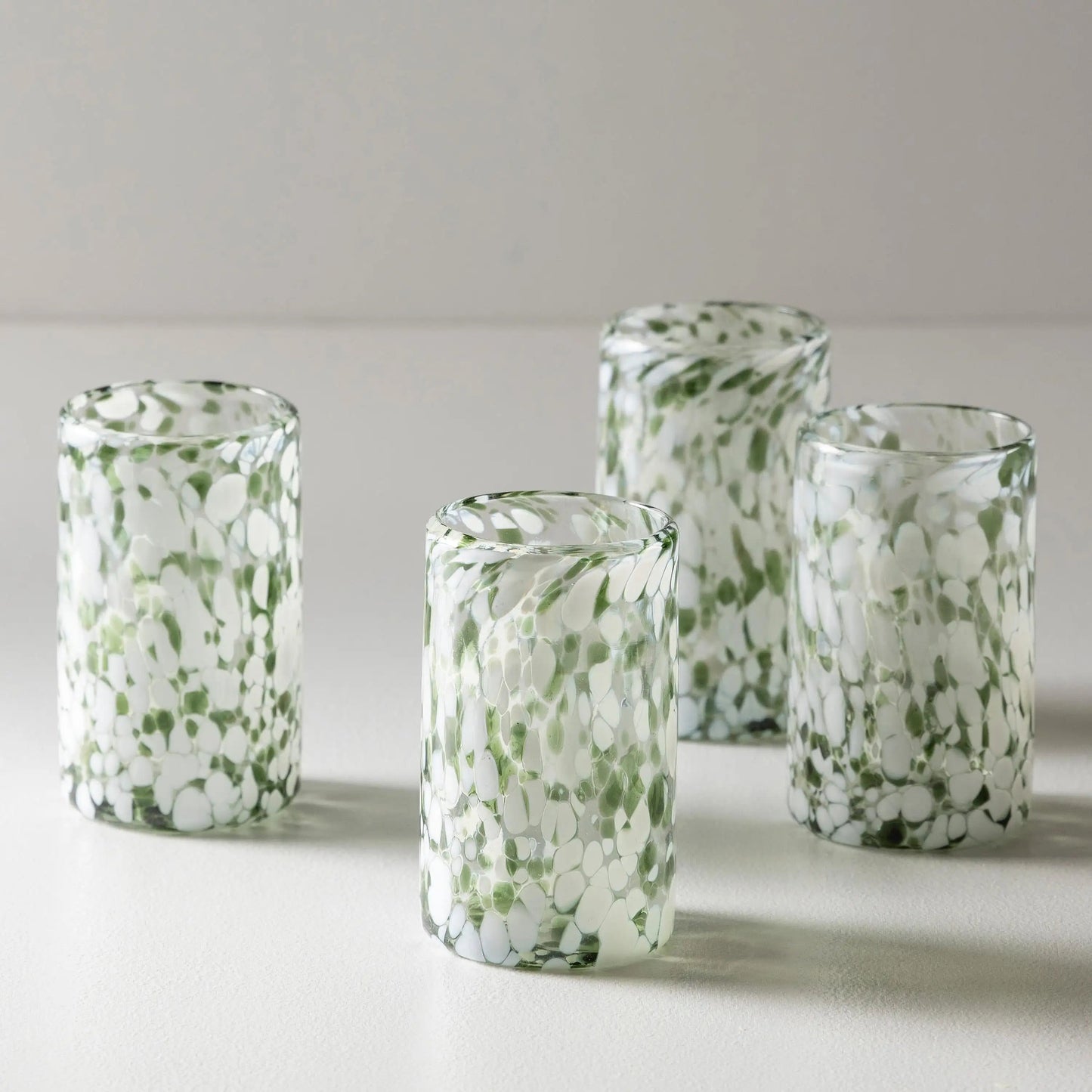 VivaTerra Green and White Recycled Pint Glassware, Set of 4