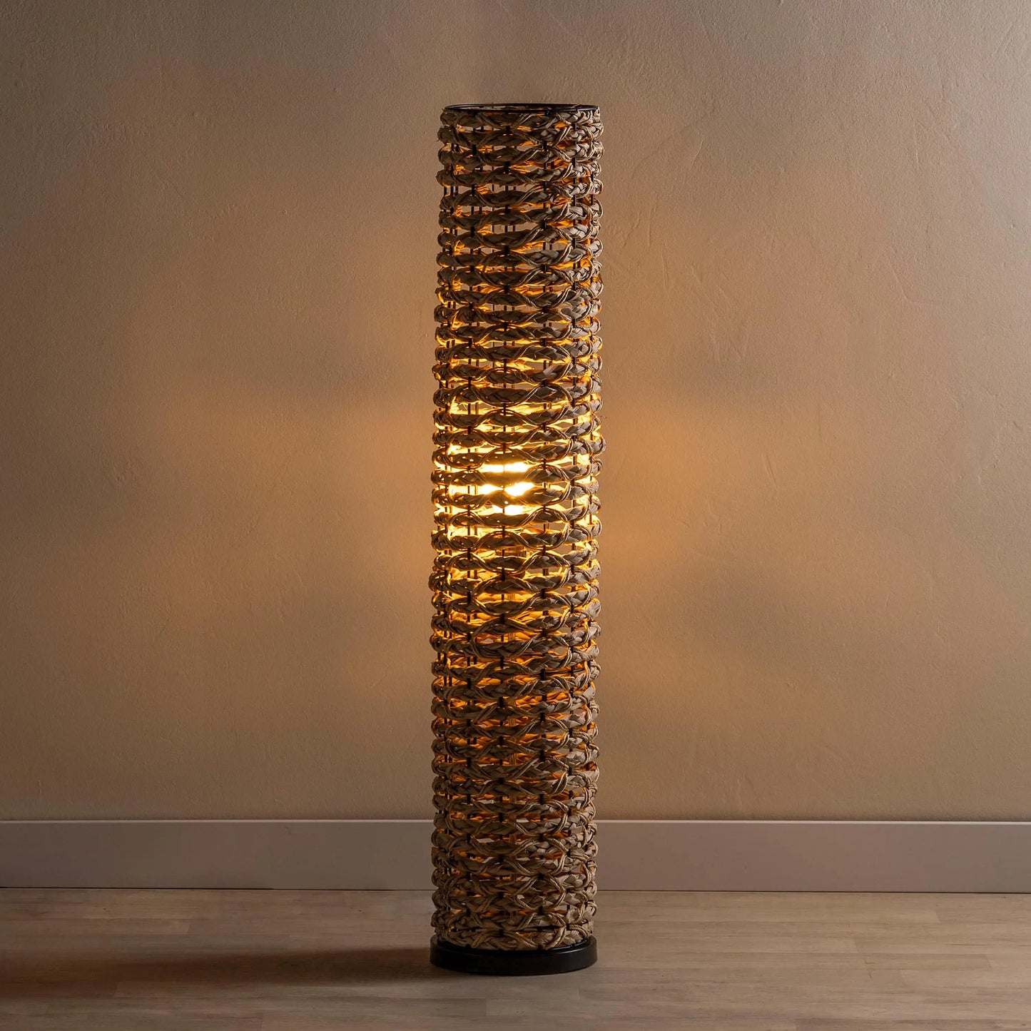 VivaTerra Woven Cattail Column Floor Lamp