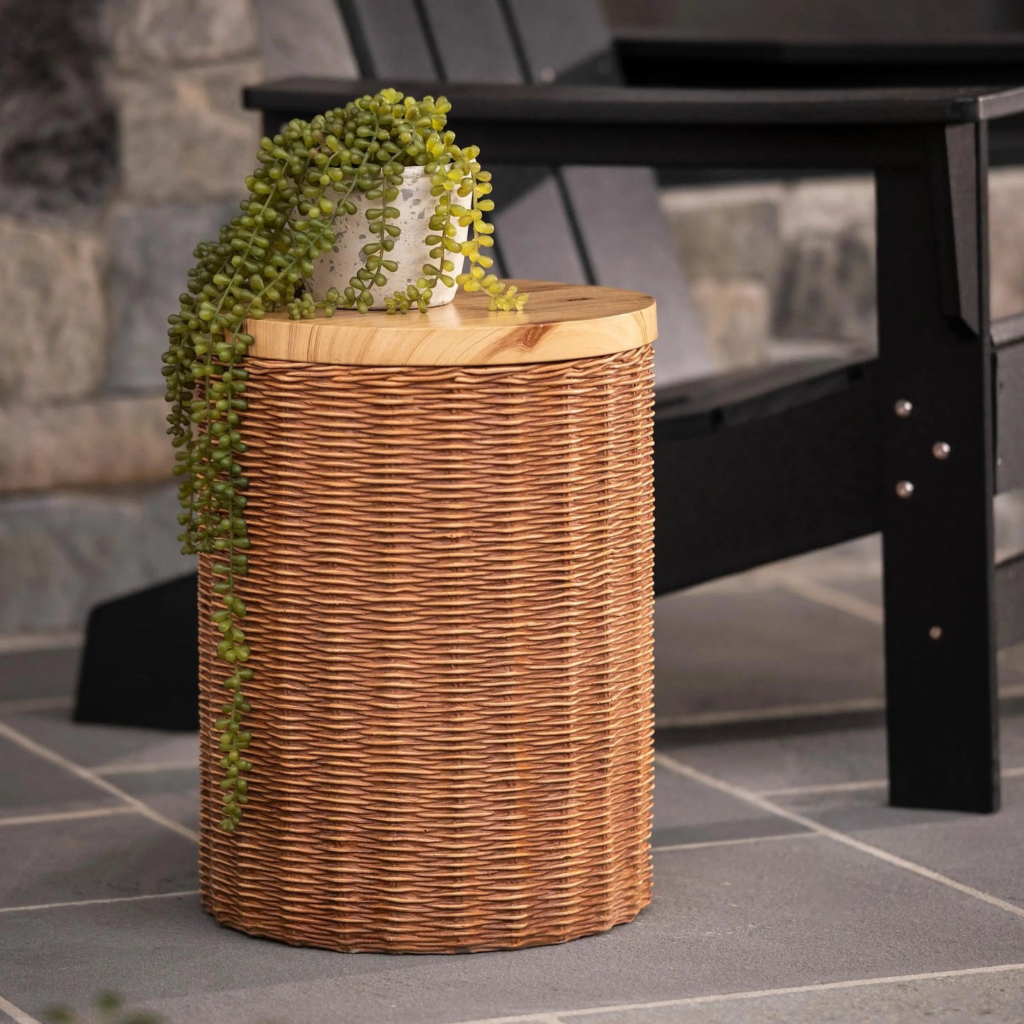 VivaTerra Faux Wicker Concrete Storage Side Table