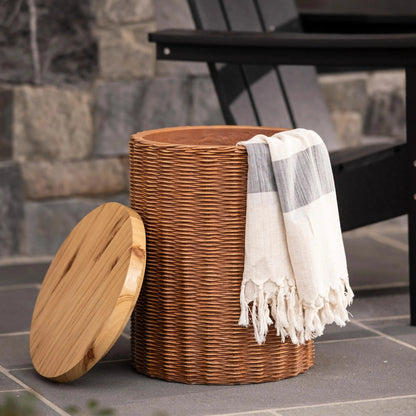 VivaTerra Faux Wicker Concrete Storage Side Table