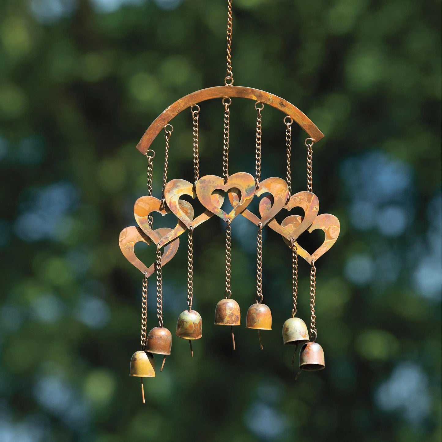 VivaTerra Flamed Copper Hearts Wind Chime